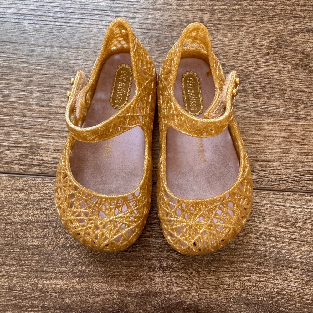 Mini Melissa + campana jelly gold shoes flats size 6